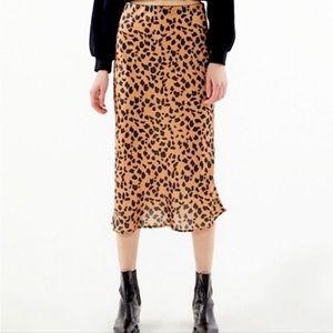 Urban Outfitters Cheetah Satin Midi Skirt